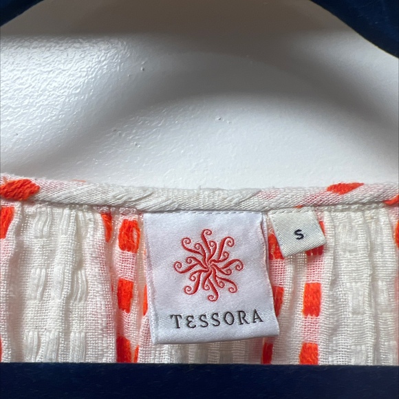 Tessora White and Orange 100% Cotton Embroidered Boho Blouse with Tassels - Picture 8 of 8
